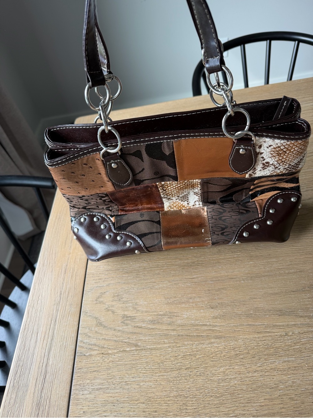Coach Patchwork Brown & Tan Leather-Accent Shoulder Bag
